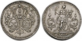 Augsburg
Silbermedaille (Schautaler) 1624 unsigniert, auf die Münzkonvention der drei korrespondierenden Kreise Bayern, Franken und Schwaben. Augsbur...