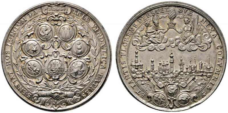 Augsburg
Silberne Ratsmedaille (Regimentstaler) 1626 von D. Stadler. In von Ara...