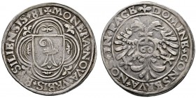 Basel
Guldentaler zu 60 Kreuzer 1581. Wappenschild im verzierten Doppelvierpass / Doppeladler, auf der Brust der Reichsapfel mit Wertzahl. HMT 2-60s,...