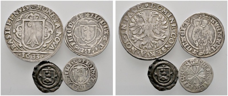 Basel
Lot (4 Stücke): Plappart o.J. (nach 1425), Vierer o.J. (15. Jh.), Rappen ...