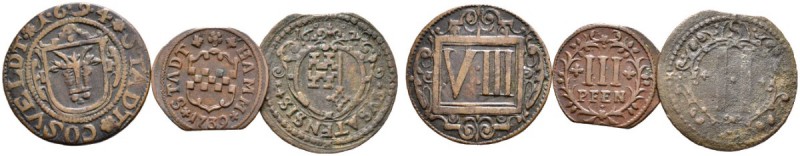 Coesfeld
Lot (3 Stücke): Cu-8 Pfennig 1694 (Weing. 151c). Dazu: HAMM, Cu-3 Pfen...