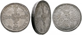 Frankfurt/Main
Doppeltaler 1647. Ähnlich wie vorher, jedoch ohne Münzmeisterzeichen sowie ohne Binnenkreis auf dem Revers. J.u.F. 452a, Dav. 5296. -W...