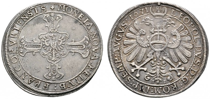Frankfurt/Main
1/2 Taler 1671 (aus 1670). Ähnlich wie vorher. J.u.F. 560. 14,48...