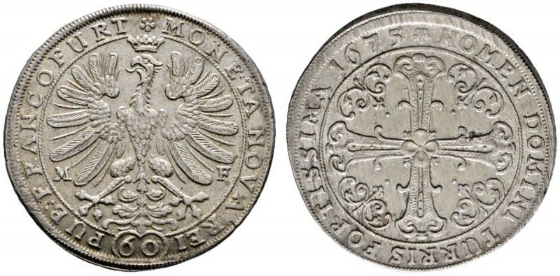 Frankfurt/Main
Gulden zu 60 Kreuzer 1675. Der gekrönte, nach links blickende Fr...