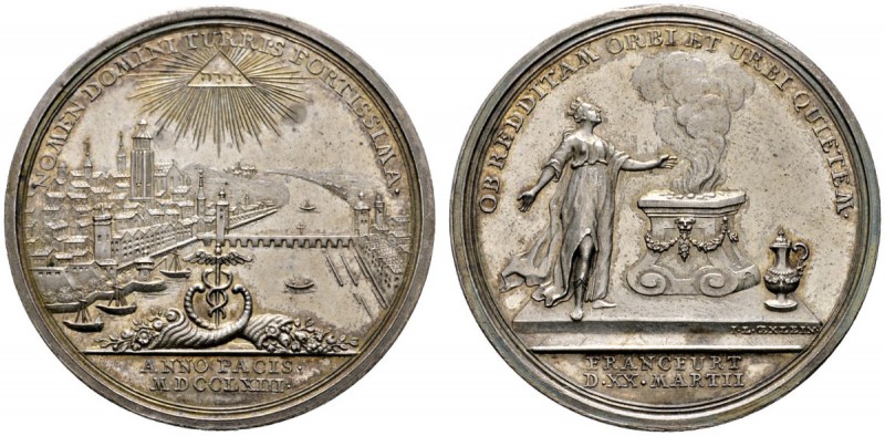 Frankfurt/Main
Silbermedaille 1763 von J.L. Oexlein, auf den Frieden zu Hubertu...