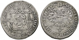 Hagenau
Gulden zu 60 Kreuzer 1669. Verzierter Stadtschild zwischen der geteilten, liegenden Jahreszahl, oben die römische Wertzahl / Gekrönter Doppel...