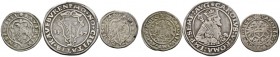Kaufbeuren
Lot (3 Stücke): 1/4 Taler 1547 mit Hüftbild Kaiser Karl V. (Nau 91 var., mit MO*) sowie Groschen 1553 und 1554.
selten, kleine Kratzer au...