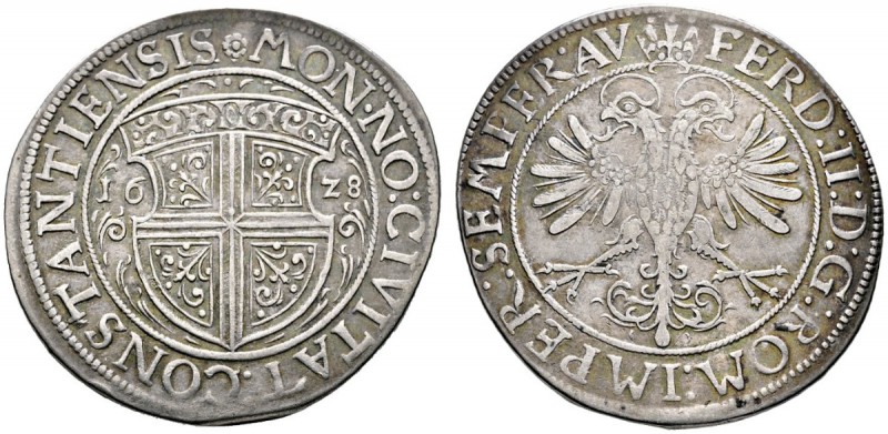 Konstanz
Taler 1628. Verzierter Stadtschild zwischen der geteilten Jahreszahl /...
