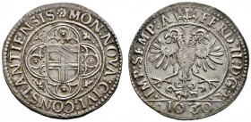 Konstanz
Dicken (= Sechsbätzner oder 24 Kreuzer) 1630. Stadtschild im verzierten Vierpass / Gekrönter Doppel­adler sowie Titulatur Kaiser Ferdinand I...