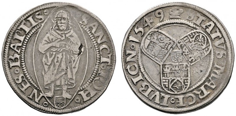 Lübeck
1/2 Mark (Prägung des Wendischen Münzvereins) 1549. Von vorn stehender H...