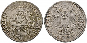 Lübeck
Taler 1595. Hl. Johannes mit Lamm, Buch und Kreuzfahne, davor das Stadtwappen / Gekrönter Doppeladler, auf der Brust der Reichsapfel mit Wertz...