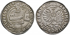 Lübeck
Taler 1630. Ähnlich wie vorher, jedoch mit Titulatur Kaiser Ferdinand II. Behrens 160 var., Slg. Dummler 350 var., Dav. 5449. 28,88 g
vorzügl...