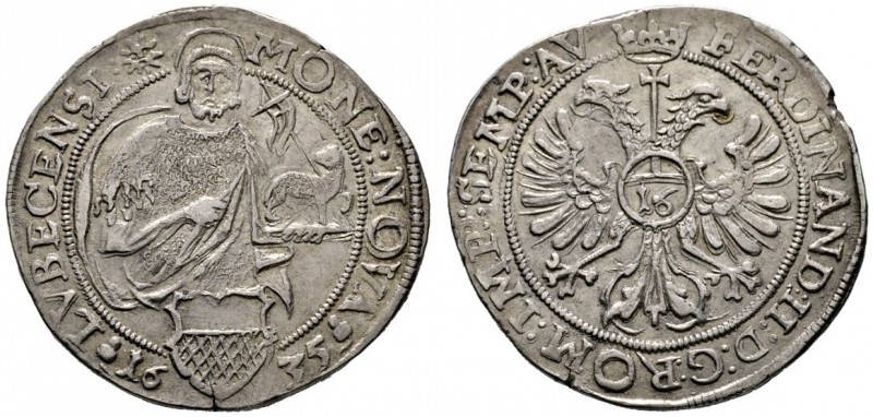 Lübeck
1/2 Taler 1635. Ähnlich wie vorher, jedoch Reichsapfel mit Wertzahl 16 (...