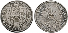 Magdeburg
Taler 1627. Stadttor, darauf Jungfrau mit Kranz in der erhobenen Rechten / Gekrönter Doppeladler, auf der Brust der Reichsapfel mit Wertzah...