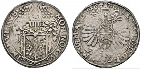 Mühlhausen (Thüringen)
Taler 1665. Behelmter Stadtschild / Gekrönter Doppeladler, auf der Brust der Reichsapfel mit Wertzahl 24 (Groschen) sowie Titu...