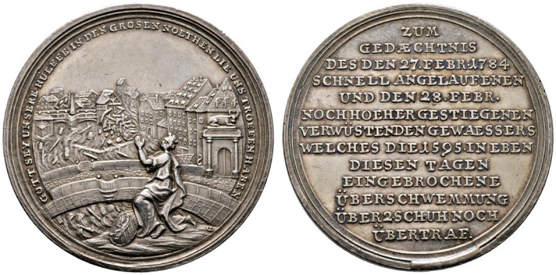 Nürnberg
Silbermedaille 1784 von J.L. Oexlein, auf die Überschwemmung. Nach lin...
