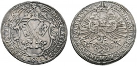 Regensburg
Taler 1626. Nach links blickender Engel hält Kartusche mit dem Stadtschild / Gekrönter Doppeladler mit österreichischem Brustschild sowie ...