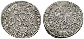 Regensburg
1/6 Taler 1628 (aus 1627). Stadtschild, von dahinter stehendem Engel gehalten / Gekrönter Doppeladler mit Brustschild sowie Titulatur Kais...
