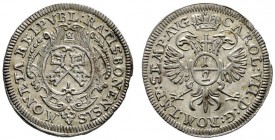 Regensburg
Halbbatzen o.J. Mit Titulatur Kaiser Karl VII. Beckenb. 6531, Plato 399. 1,07 g
vorzüglich-Stempelglanz
