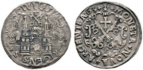 Riga
1/2 Mark 1565. Stadtburg zwischen zwei Löwen, darüber gekreuzte Schlüssel / Kreuz über gekreuzte Schlüssel in verziertem Vierpass. Kopicki 8053 ...