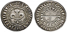 Straßburg
Groschen o.J. (nach 1397). Stadtlilie im doppelten Achtpass, in den Winkeln je eine Rosette / Lang­kreuz in doppelter Umschrift. E.u.L. 384...