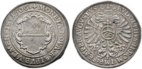 Ulm
Guldentaler zu 60 Kreuzer 1606 -Nürnberg-. Stempel von Hans Kastenbein. Verzierter Stadtschild in ornamentaler Fadenreif-Rahmung / Gekrönter Dopp...