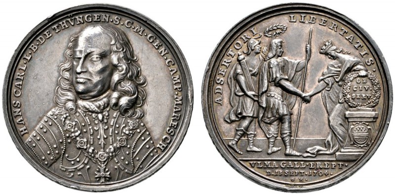 Ulm
Silbermedaille 1704 von G. Hautsch, auf die Rückeroberung der Stadt durch d...