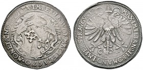Worms
Taler 1570. Der geschweifte, von zwei Drachen gehaltene Stadtschild / Gekrönter Doppeladler sowie Titulatur Kaiser Maximilian II. Joseph 302b, ...