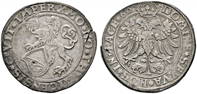Zürich
Taler, sogen. Gutenson-Typus 1560. Nach links steigender Löwe mit Reichs...