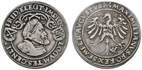 SACHSEN - Ernestinische Linie, im Besitz der Kurwürde bis 1547
1/4 Guldengroschen 1507 -Nürnberg-. Bärtiges Brustbild des Kurfürsten mit Drahthaube n...