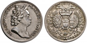PFALZ-BAYERN
Silbermedaille 1711 von J. Selter (Mannheim). Belorbeerte Büste des Kurfürsten mit Kurzhaarperücke nach rechts / Doppelköpfiger, nimbier...