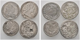 PFALZ-BAYERN
Lot (4 Stücke): 6 und 3 Kreuzer 1740 (Hahn 262, 263). Dazu: Maximilian III. Joseph (1745-1777), 2x 6 Kreuzer 1745 (Hahn 293, geringfügig...
