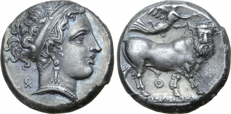 Campania, Neapolis AR Stater. Circa 300-275 BC. Diademed head of Parthenope to r...