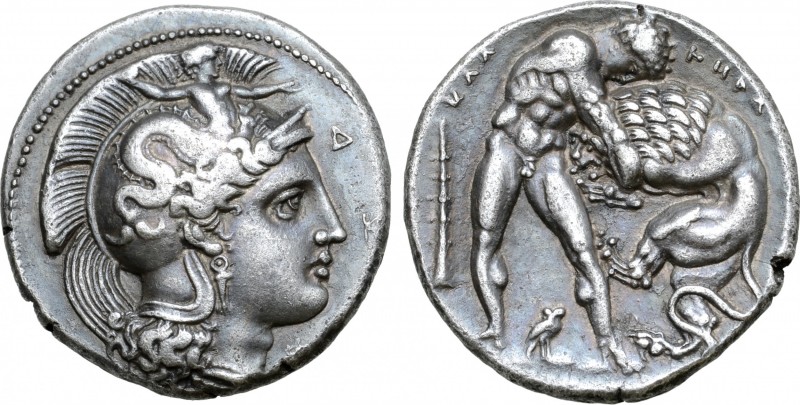 Lucania, Herakleia AR Stater. Circa 390-340 BC. Head of Athena to right, wearing...