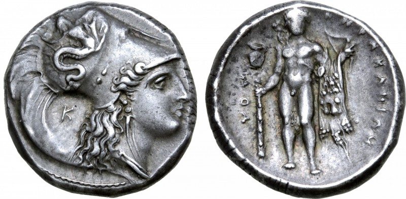 Lucania, Herakleia AR Stater. Circa 330-280 BC. Head of Athena right, wearing cr...