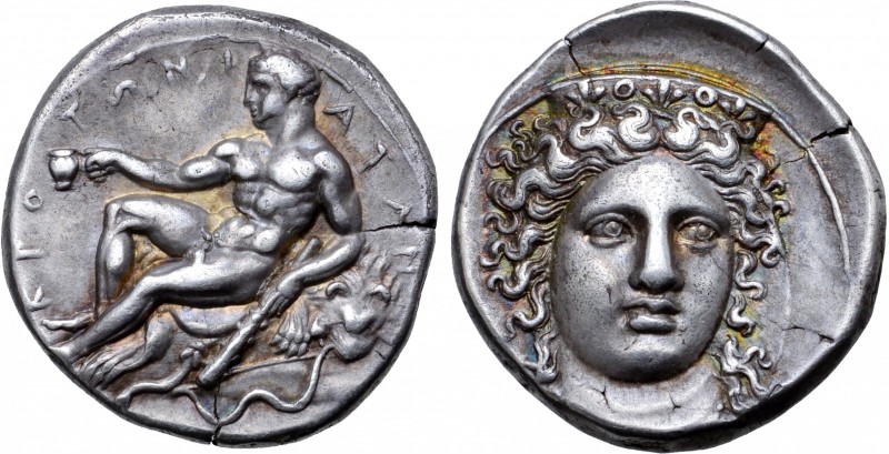 Bruttium, Kroton AR Stater. Circa 390-380 BC. Head of Hera Lakinia three-quarter...