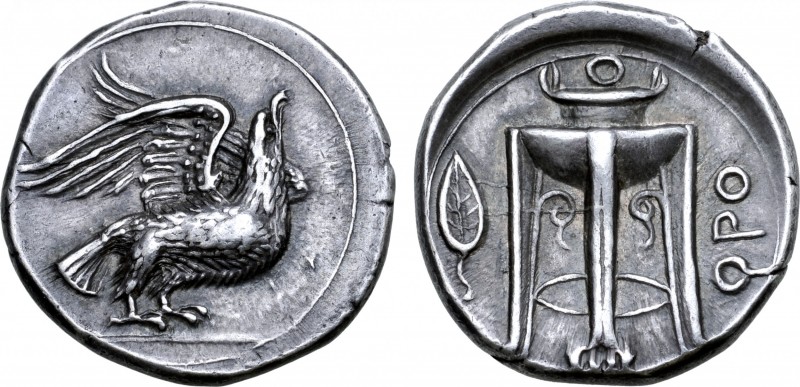 Bruttium, Kroton AR Stater. Circa 350-300 BC. Eagle standing right, wings displa...