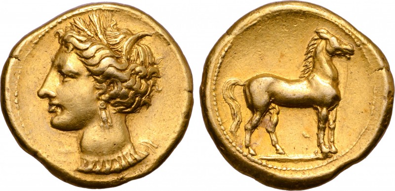 North Africa, Carthage EL Stater. Circa 320-310 BC. Wreathed head of Tanit left,...