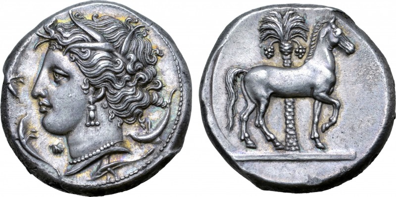 Sicily, Siculo-Punic AR Tetradrachm. Entella, circa 345/38-320/15 BC. Head of Ta...