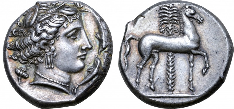 Sicily, Siculo-Punic AR Tetradrachm. Entella, circa 345/38-320/15 BC. Head of Ta...