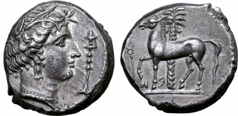Sicily, Siculo-Punic AR Tetradrachm. Entella, circa 345/38-320/15 BC. Head of Ta...