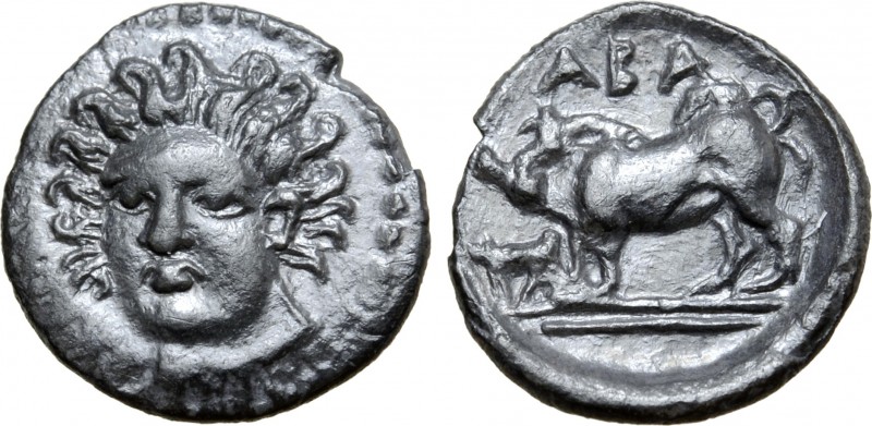 Sicily, Abakainon AR Litra. Circa 410-390 BC. Head of nymph facing three-quarter...