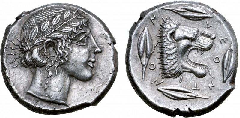 Sicily, Leontinoi AR Tetradrachm. Circa 455-440 BC. Laureate head of Apollo righ...