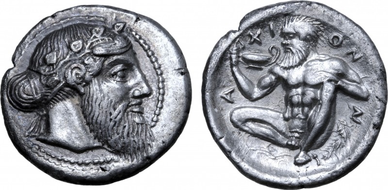 Sicily, Naxos AR Drachm. Circa 460 BC. Bearded head of Dionysos right, wearing i...