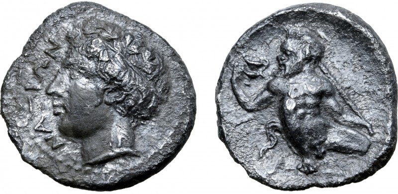 Sicily, Naxos AR Hemidrachm. Circa 415-403 BC. Obverse die signed by Prokles. Ho...