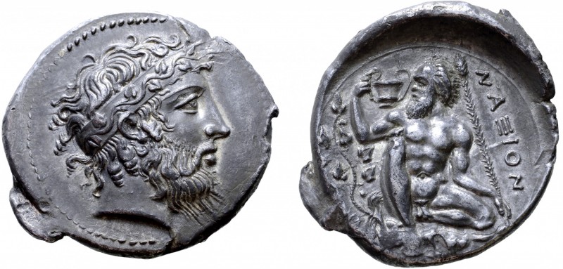 Sicily, Naxos AR Tetradrachm. Circa 430-420 BC. Bearded head of Dionysos to righ...