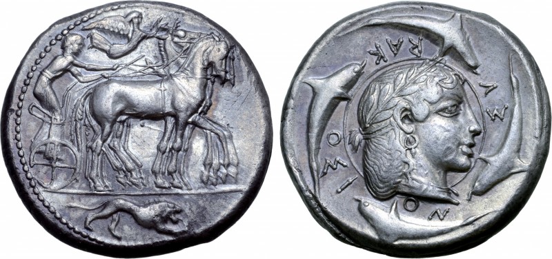 Sicily, Syracuse AR Tetradrachm. Deinomenid Tyranny. Time of Hieron I, circa 475...