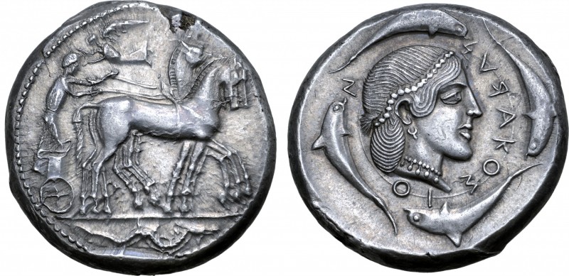 Sicily, Syracuse AR Tetradrachm. Deinomenid Tyranny. Time of Hieron I, circa 470...