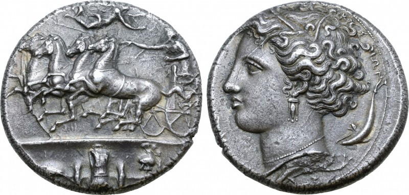 Sicily, Syracuse AR Dekadrachm. Time of Dionysios I, circa 405-370 BC. Reverse d...