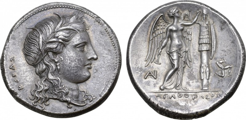 Sicily, Syracuse AR Tetradrachm. Time of Agathokles, circa 310-306/5 BC. Head of...